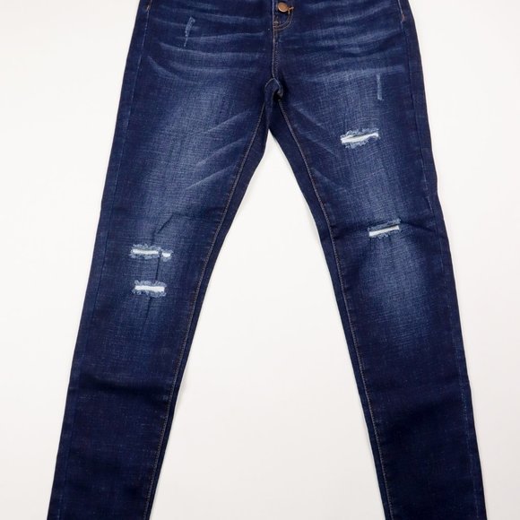 Distressed Denim Dark Blue High Waist Skinny Jeans Size: 11-13 - Picture 7 of 8